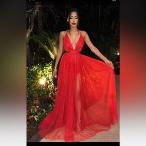 Red Maxi mesh dress fashion nova